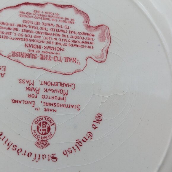 Vintage Mohawk Park Indian Transferware Plate Massachusetts Jonroth Crazing - Picture 6 of 6